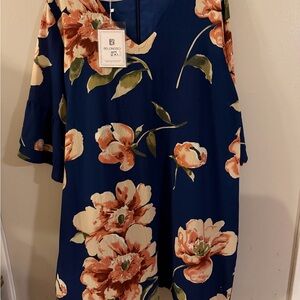 Bellossom Women's Floral Midi Dress -‎ Navy and Peach